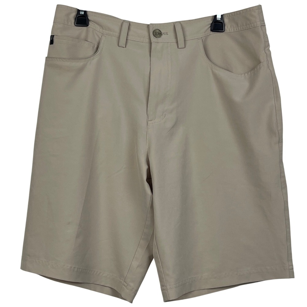 Straight Down Mens 32 Performance Golf Shorts Lightweight Stretch Casual Tan Zip